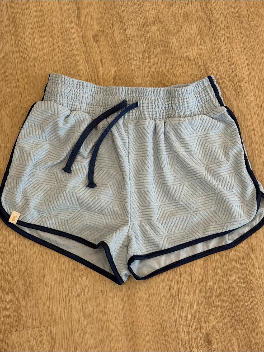 Simply Southern Light Blue Textured Terry Cloth Shorts with Navy Trim | Size L